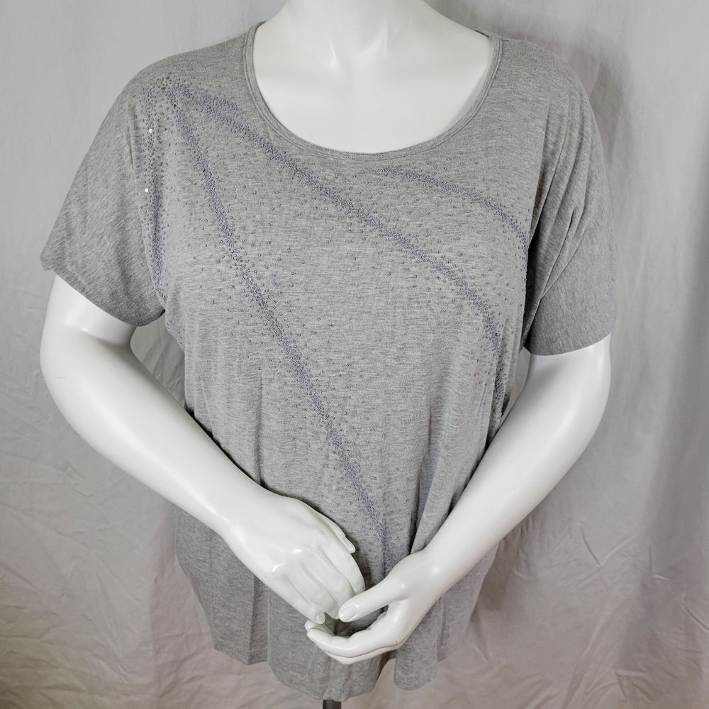 Lane Bryant Gray Embellished Short Sleeve Round Neck Top